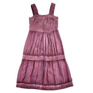 Anthropologie Eloise Silk Tiered Dress Size Small Purple Garment Dyed Midi